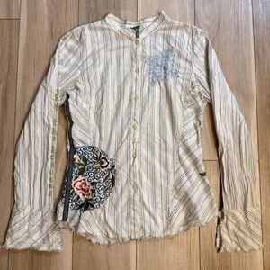 Rare Johnny Was 3J Workshop Pinstripe Embroiderd Shirt /M